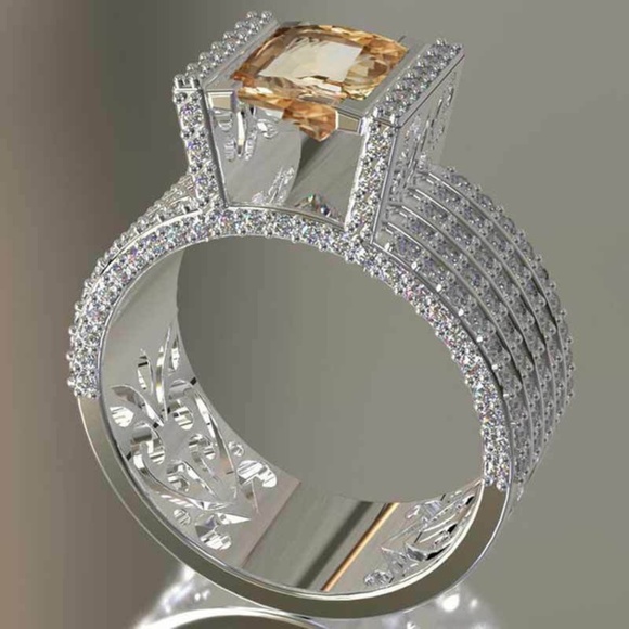 Elegant 925 Silver Round Cut Citrine Ring New - Picture 3 of 5